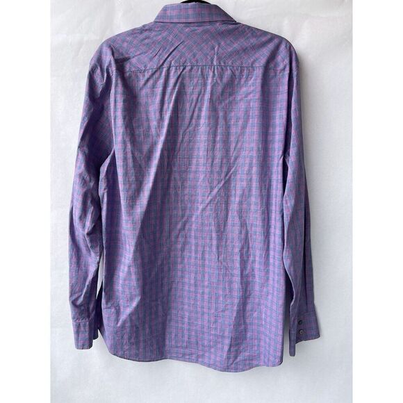 Zachary Prell Dress Shirt Mens Large Purple Plaid Check Cotton Button Up - Picture 5 of 10